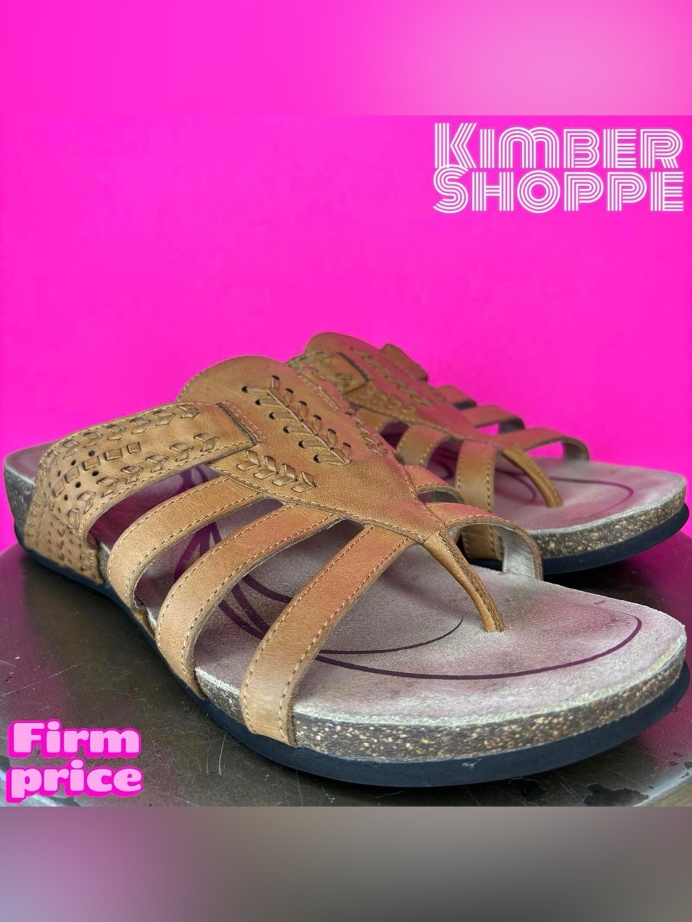 Abeo Tan Leather Woven, Cutout Strappy Toe Post Slip-On Sandal US 11 UK 9